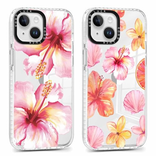 Saqmkil 2 st fodral för iPhone 15, Aesthetic Flower Mönster Fodral, Tunn Mjuk Transparent TPU Silikon Kvinnor Stötsäker Stötsäker Skyddshölje Fodral för iPhone 15 6,1 tum, Rosa