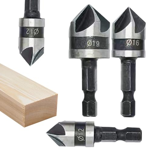 Fresa de chaflán, broca de desbarbado con vástago hexagonal, 90 grados, 3 piezas, para carpintería, fresado y eliminación de rebabas