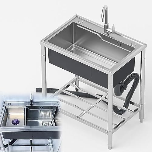 Lavello da Giardino per Esterni, Stazione lavamani Portatile, lavello Commerciale in Acciaio Inossidabile con Vasca Singola, lavello da Cucina, Vasca per Lavanderia, 1 Scomparto con ripiano