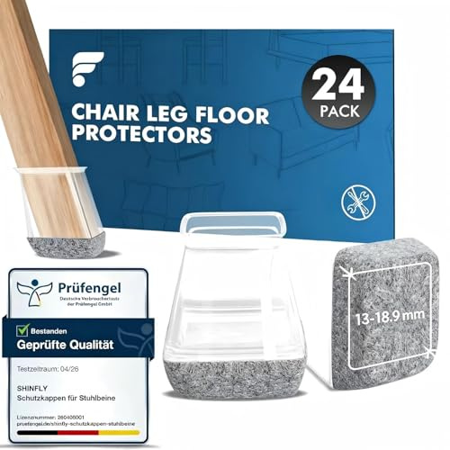 Shinfly 24 Pezzi Gommini per Sedie Quadrati, Silicone Feltrini Sedie Feltro | Protegge il Pavimento dai Graffi dei Piedini per Mobili, Antirumore【Trasparente Fit:13-18.9 mm】