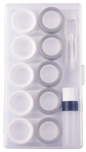 5 Pcs Contact Lens Cases, Contact Lens Holder Portable Eye Contacts Mini Case Container Set with L and R Caps Including Solution Bottle,Rubber-Tipped (Grey and White)