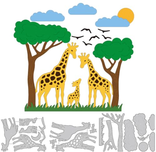 DELORIGIN Giraffe Animals Metal Cutting Dies Forest Trees Die Cuts for Card Making Decorative Embossing Stencils Dies Template for DIY Scrapbooking Photo Album Paper Cards Invitation Art Craft Party