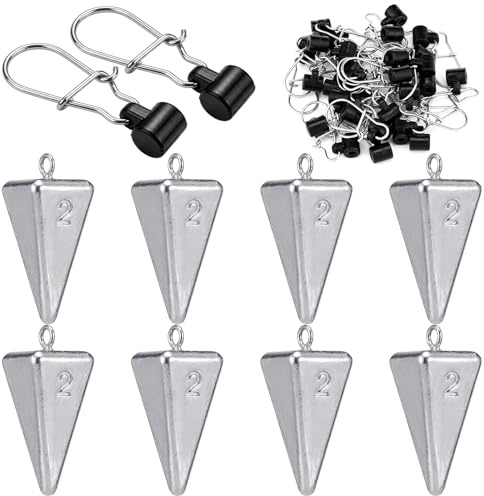 ElaraBerry 38 Pcs Pyramid Sinkers Fishing Weights and Fishing Line Sinker Slides Duo Lock Snaps 2 oz Triangle Sinker Links Slide Swivel Snap Connector Kit for Fishings Tackle Surf Saltwater Freshwater
