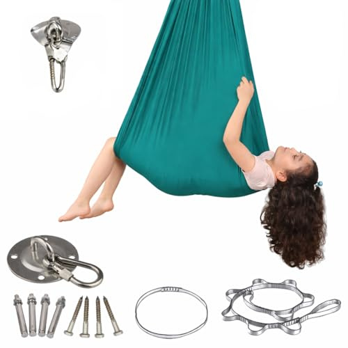 Aerial Yoga Hängematte – Sensorische Schaukel Indoor & Outdoor mit Befestigungsset, Anti-Gravity Nestschaukel für Entspannung, Therapie & Training, bis 210 kg Traglast (Dunkelgrün, 150 x 280cm)