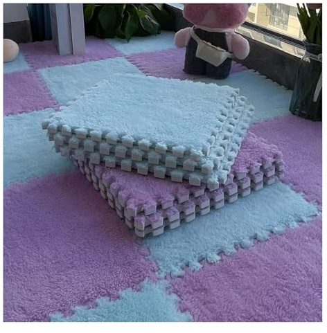 Packung mit 10 ineinandergreifenden Schaumstoff-Teppichfliesen, Mehrfarbig, 30,5 x, cm Teppichschaumquadrate(Light Blue+Light Purple)