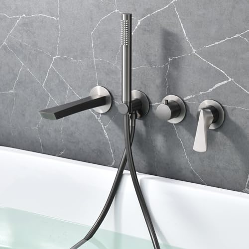 XJTNLB Rubinetto Vasca da Bagno con Doccetta Grigio Miscelatore Doccia Incasso con Deviatore Rubinetto Doccia da Muro Monocomando Caldo e Freddo Regolabile