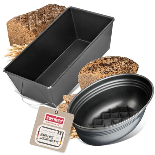 Zenker Brotbackform 2er Set - Schwarze Stahlblech Brotbackform Oval und Rechteckig, Für knuspriges Brot, Hitzebeständig bis +230 °C, Made in Germany