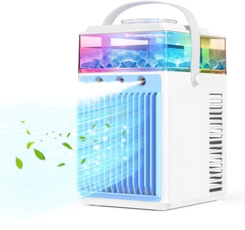 Mobile Klimaanlage, 5 in 1 Mini Klimagerät mit App-Steuerung, Persönlich Ventilator mit 800ml Wassetank, 3 Geschwindigkeiten, 3 Nebelmodi, Tragbarer Klimaanlage für Zimmer Büro