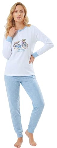 o-day Vanuè Pigiama Donna Cotone Leggero 100% - Ideale per Primavera e Mezze Stagioni - Completo di Maglia con Bottoni e Pantalone Comodo (IT, Testo, M, Regular, Regular, Modello 3)