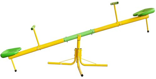 QSOSTNS Garden Kids 360° Rotating Steel Seesaw – Outdoor Playground Teeter Totter for Kids Ages 5-8, Heavy Duty with Padded Seats & Bump Absorber, Indoor/Outdoor Use (Antique Yellow) Safety Certified