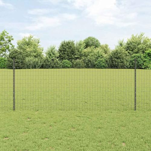 Lot de 4 panneaux de clôture - Gris - 1 x 10 m - Avec poteaux en acier et PVC - Pour clôture dans le jardin