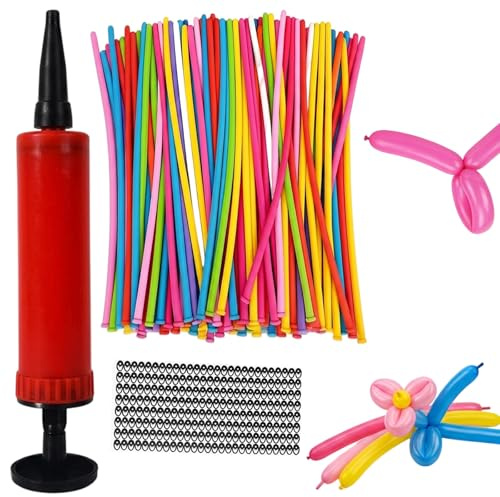 102-Piece Balloon Sculpture Crafting Kit, Professional Long Balloons for Tying and Modelling, Complete Balloon Set with Hand Pump and Decorative Eye Accents, Ideal for Party Decorations