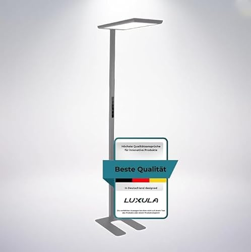 LUXULA Büro Stehlampe LED, dimmbar, RG0 Blaulichtfilter, grau | CRI>98 Vollspektrum, UGR<16 blendfrei, 4000K Neutralweiß, 2x 50W Uplight und Downlight, 7000lm