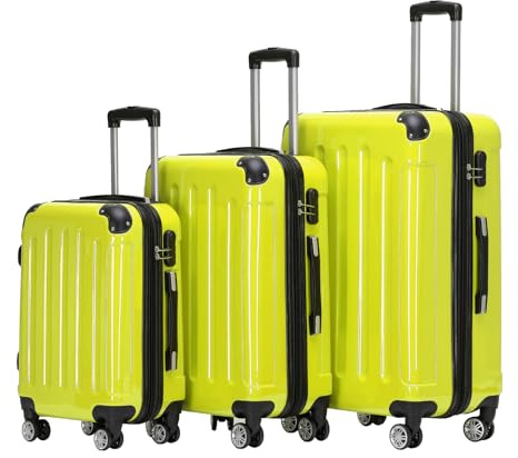 BEIBYE- 3er Kofferset Hartschalen-Koffer Reisekoffer Trolley Rollkoffer Set Reisekofferset (Green)