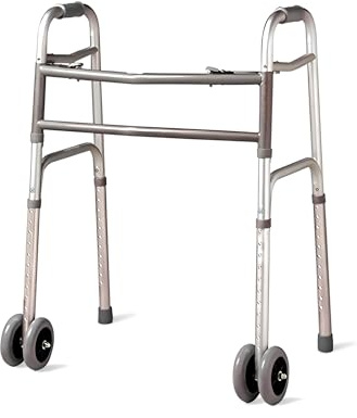 Bariatric Heavy-Duty Folding Walker with Wheels for Seniors, Adults, Extra Wide Front Wheel Walker (2 5-Inch Wheels), and Free 2 Pairs of Rear Glides Heavy Duty Sizes. Sized for Adults up to 450 lbs