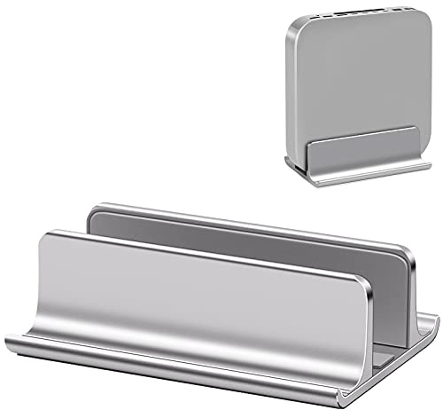 VAYDEER Vertikaler Laptop Ständer, Aluminium 3in1 Platzsparender Vertical Laptopständer zum Vertikalen Positionieren Kompatibel für MacBook Air, MacBook Pro, iPad, Tablets Notebook bis 17,3 Silber