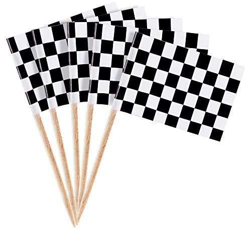 Super Z Outlet 100 Pack Mini Checkered Racing Flag Finish Line Cupcake Toppers Party Decorations Picks Set (2.5 Inches Tall)
