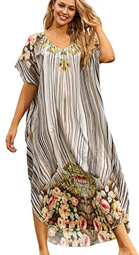 YouKD lång kaftan för kvinnor, maxi, bohemisk klänning för stranden, täckande, roomy, kimono, en storlek, loungewear, blåst, One Size Stor