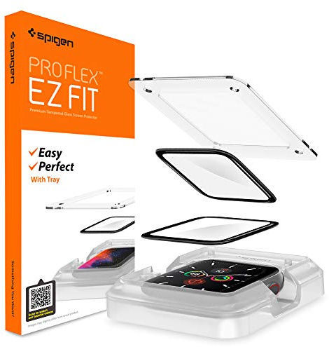 Spigen EZ Fit ProFlex Schutzfolie [2P] für Apple Watch SE(2022/2020) 44mm | Apple Watch 6/5/4 (44mm), Positionierhilfe für Installation, Kristallklar, Kratzfest