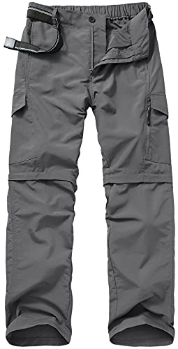 Mens Hiking Pants Quick Dry Lightweight Fishing Pants Convertible Zip Off Cargo Work Pants Trousers #6088,Grey,32