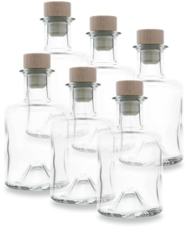 6 kleine Glasflaschen mit Korken – Mini Glasflaschen 200 ml verwendbar als Chagallflaschen, Schnapsflaschen klein, Likörflaschen oder kleine Flaschen zum Befüllen mit Spirituosen Aller Art