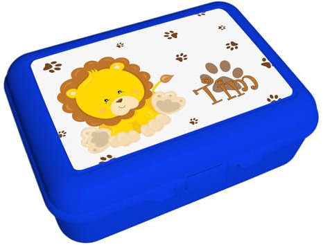 CreaDesign, Kinder Brotdose, Lunchbox, Vesperbox blau mit Fächern Einsatz, ideal für Kita, Kindergarten und Schule, Löwe, 13,9 x 19 x 7 cm, Volumen 1 Liter
