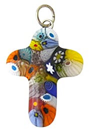 KVN Kreuz-Anhänger Murano-Glas ca.3x2cm bunt