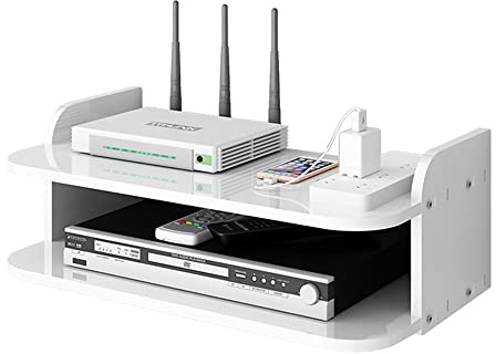 NUODWELL Wall Mounted Router Storage Box TV Shelf Multimedia Rack for Cable Boxes, Routers, Remotes, Game Consoles and TV Components