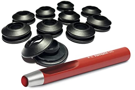 50 Stück AWAPRO Kunststoff Ösen Schwarz + 1 Rundlocheisen 13mm Set - Ideal für Bootsplanen, Poolfolie, LKW Planen etc.