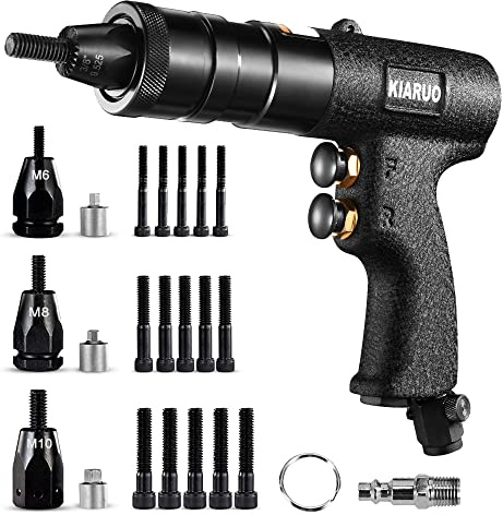 KIARUO Pneumatic Rivet Nut Gun M6 M8 M10 Metric with Self-locking Head Gun,Industrial Grade Adjustable Speed Pull Rivnut Gun Model:LM07 Button Switch