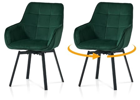 TUKAILAI Esszimmerstühle Drehbar Samt mit Armlehnen, Grün, 2er Set | Drehstuhle esszimmer,Armlehnstuhle,Küchenstühle,Rückenlehne, Gepolsterter Sitz, Metallbeine,für Esszimmer Wohnzimmer Küche