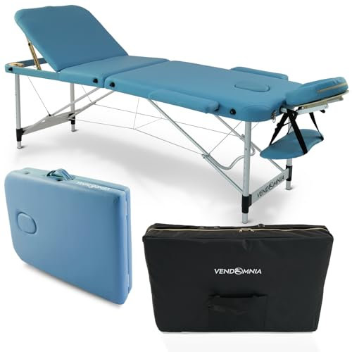 VENDOMNIA Mobile Massageliege - Aluminium mit 3 Zonen höhenverstellbar inkl. hochwertiger Kopfstütze Tasche Armlehnen - Farbwahl Klappbar, Massagetisch Massagebett Massagebank Behandlungsliege