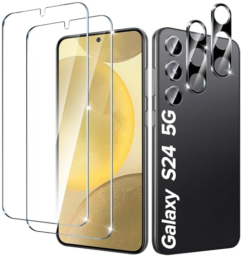 Ivoler 2 pellicole protettive in vetro per Samsung Galaxy S24 5G, 2 pezzi, 2 protezioni per fotocamera, durezza 9H, antigraffio, anti-bolle, HD trasparente
