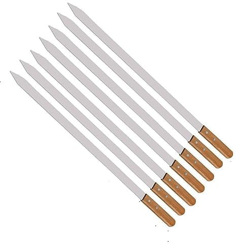 DHAEY Edelstahl Grillspieß, 23,5 60 cm Grillspieße aus Edelstahl mit langem Griff, Grillspieß, Kabob, flaches Gummiholz, großer breiter Grillgabelstab (Color : 2pcs)