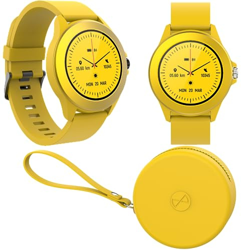 FOREVER Montre Connectée Ronde Colorum CW-300 - Montre Sport Homme Femme avec Podometre - Smartwatch Etanche IP68 - Montre Connectée Grande Autonomie - Android iOS - Jaune