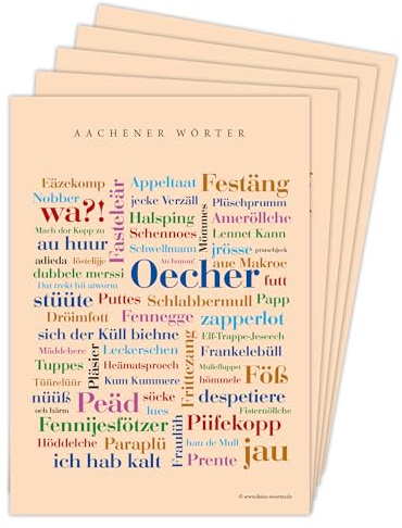 Deine Wörter Postkartenset - 5 Postkarten mit Aachener-Dialekt, einzigartiges Souvenir und kreative Geschenkidee mit Öcher DIN A6
