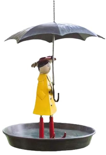 Opilroyn Distributeur de nourriture pour colibri, distributeur d'eau anti-fuite pour oiseaux avec décor parapluie fille, distributeur de nourriture pour oiseaux sans danger pour les abeilles, plateau