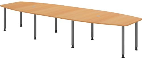 bümö Konferenztisch oval 400x130 cm großer Besprechungstisch in Buche, Besprechungstisch mit Gestell in Graphit, Meetingtisch für 14 Personen, XXL-Tisch für Besprechungsraum & Meeting