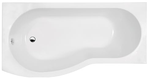 Balterley 1500 x 900mm B Shape Shower Bath with Legs, Single Ended Gloss White Soaking Shower Bath, Acrylic Baths for Bathrooms, Left Hand Round with Wider End, Adjustable Leg Set (White)