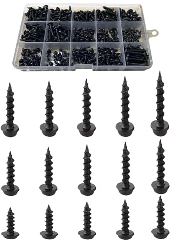 450Pcs Black Self Tapping Screws Metal, Pointed Black Screws, Cross Slot Screws Assortment Kit for Furniture, Electrical Appliances, Automotive Repair(M2.5/M3/M3.5/M4)