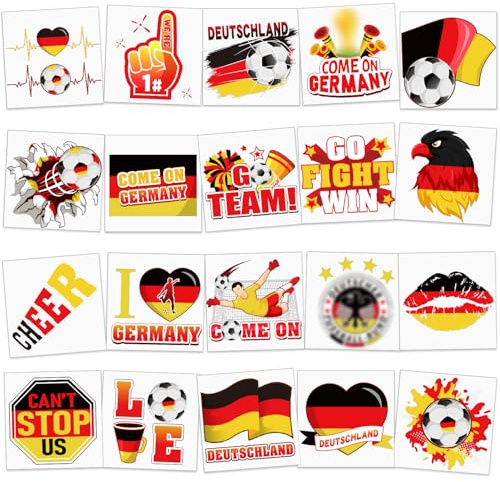HOWAF 40 Stück Fußball WM Temporäre Tattoos 2026, Deutschland Flagge Tattoos Aufkleber Fußball Wasserdichte für Fans der deutschen Nationalmannschaft Fussball WM Deko, Weltmeisterschaft Deko 2026