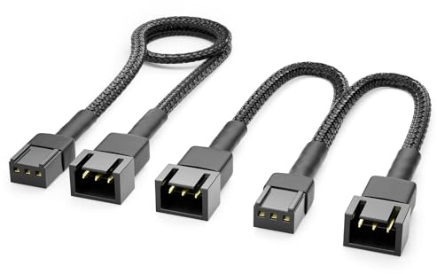 deleyCON 3-Pin Lüfter Kabel Set 30cm + 15cm Y-Kabel - Schwarz | Kurzes 30cm Verlängerungskabel, 15cm Y-Kabel, Nylonkabel, Plug & Play für PC, Computer und Workstation
