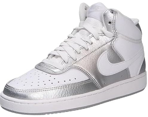Nike Damen NikeCourt Vision Mid Sneaker, White/Metallic Silver, 36.5 EU
