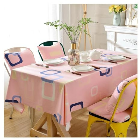 Epinki 135x300CM Tischtücher, Tischwäsche Quadrat Muster Baumwolle, Tischdecken für Biertische Abwaschbar für Esszimmer, Garten, Party, Hochzeiten oder Haushalt, Rose