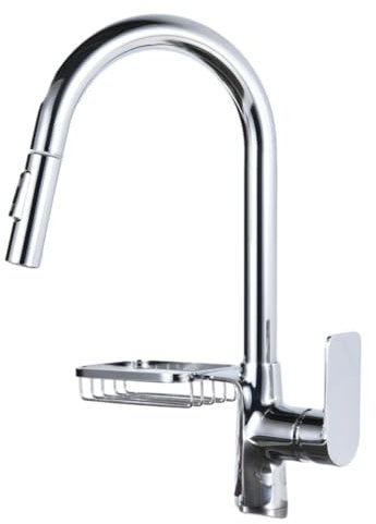 BIANBHUO Küchenarmatur, einziehbar, komplett aus Kupfer, Gold, Küchenarmatur, drehbar, ausziehbar, mit Ablage, Silber