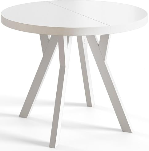 AlpiMeble Esstisch Ausziehbar OVO, 80-130cm, Stabile Beine, Weiß | Runder Tish, Moderner Design, Wohnzimmertisch und Küchentisch, Stabile Konstruktion, Weiße Beine