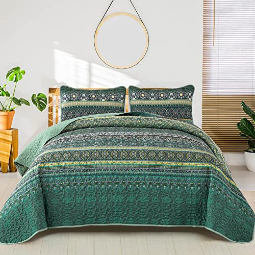 WONGS BEDDING Couvre-lit 200 x 220 - Jeté de lit - Couverture Boho - Couette matelassée - Ensemble de 3 pièces - Pour lit double - Couette piquée - En microfibre - Couvre-lit avec 2 taies d'oreiller