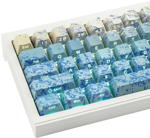 Sunzit Keycaps PBT 136 tangenter, anpassade Cherry Keycaps, ISO/ANSI, Storbritanni-layout, blå havshuk, färgsub Shine Through tangentkåpor med tryck på sidorna för Gateron Cherry MX, switch, mekaniskt