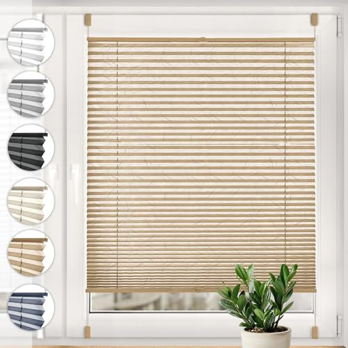 Sonello Plissee Crush Klemmfix ohne Bohren 40cm x 120cm Cappuccino Faltrollo Plisseerollo Jalousie für Tür & Fenster Blickdicht Sichtschutz Sonnenschutz Fertifplissee Rollo