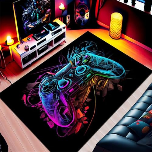 Blaue Und Lila Coole Jugend Modernen Dekorativen Bereich Teppiche, Gamer Controller Kid Entertainment Visual Teppich, Bunte Handle Game Bodenmatten Geeignet Für Schlafzimmer (Colour 5,140x200cm)